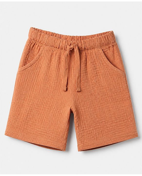 Babyhug 100% Cotton Woven Half Sleeves Shirt and Shorts with Palm Trees Embroidery in Brown for 12-18 Months