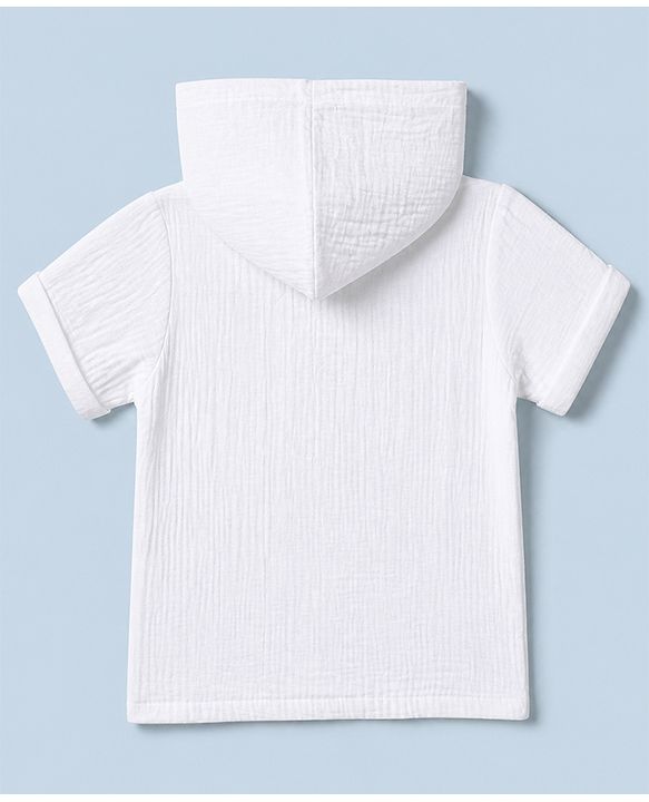 Babyhug 100% Cotton Woven Half Sleeves Hooded T-Shirt and Shorts Set - White