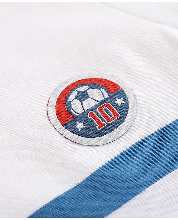 Babyhug 100% Cotton Knit Half Sleeves Striped Shirt & Shorts Set With Soccer Ball Patch - White