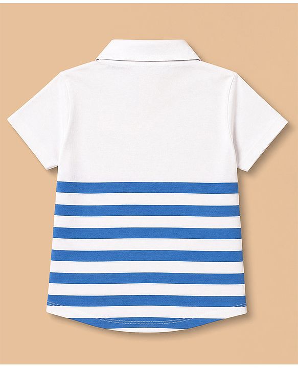 Babyhug 100% Cotton Knit Half Sleeves Striped Shirt & Shorts Set With Soccer Ball Patch - White