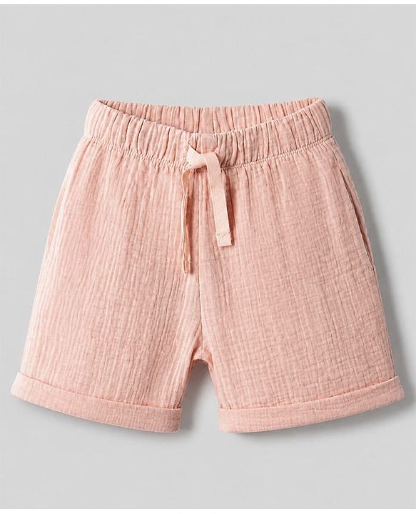 Babyhug 100% Cotton Woven Half Sleeves T-Shirt and Shorts with Bear Applique in Pink