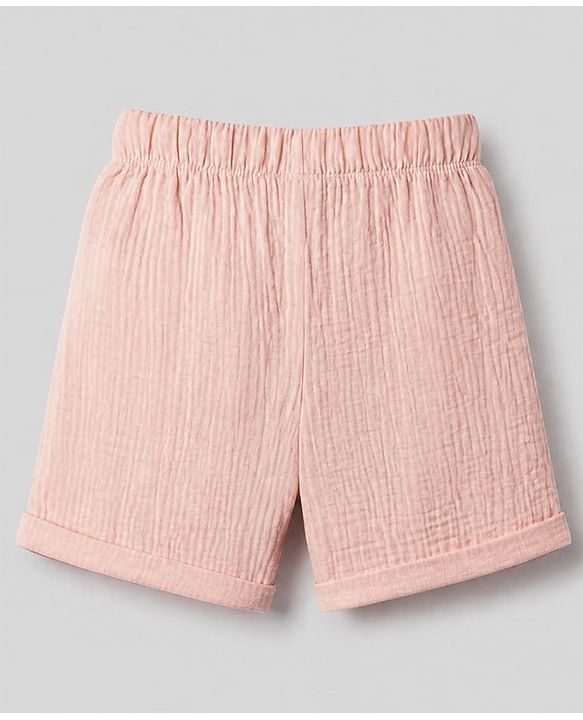 Babyhug 100% Cotton Woven Half Sleeves T-Shirt and Shorts with Bear Applique in Pink