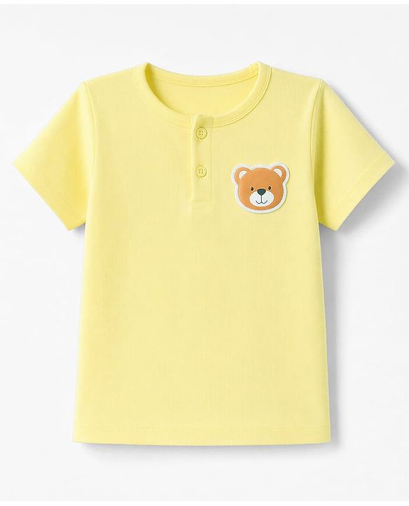 Babyhug 100% Cotton Knit Half Sleeves Bear Patch T-Shirt & Shorts - Yellow