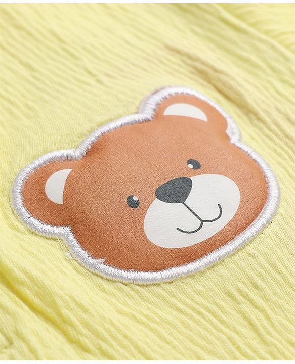 Babyhug 100% Cotton Knit Half Sleeves Bear Patch T-Shirt & Shorts - Yellow