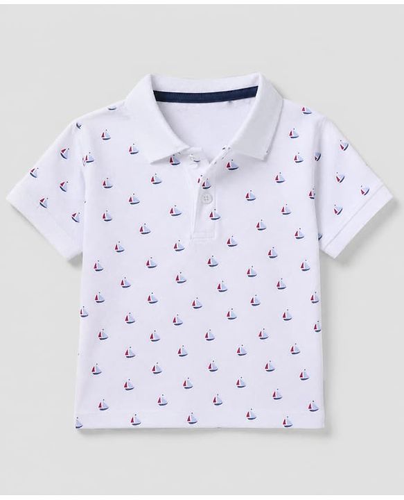 Babyhug 100% Cotton Single Jersey Knit Half Sleeves T-Shirt and Shorts Set With Boat Print - Blue & White