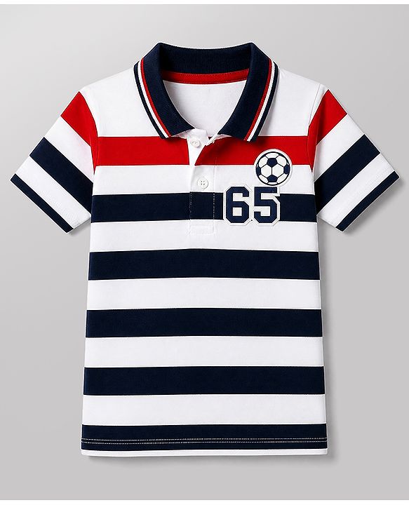 Babyhug 100% Cotton Single Jersey Knit Half Sleeves Striped T-Shirt & Shorts Set With Varsity Print - Red