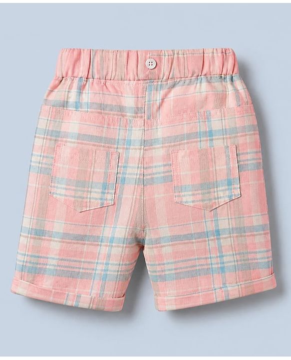 Babyhug 100% Cotton Knit Half Sleeves Striped T-Shirt and Shorts Set With Bear Print & Bow & Suspender - White