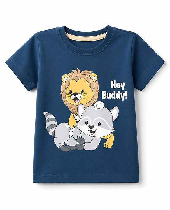 Babyhug Single Jersey Knit Lion Printed T-Shirt & Shorts Set - Navy Blue