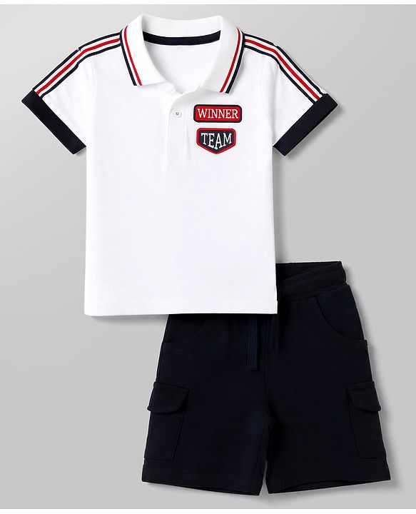 Babyhug 100% Cotton Single Jersey Knit Half Sleeves T-Shirt & Shorts Set - White
