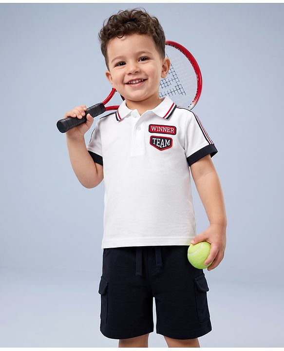 Babyhug 100% Cotton Single Jersey Knit Half Sleeves T-Shirt & Shorts Set - White