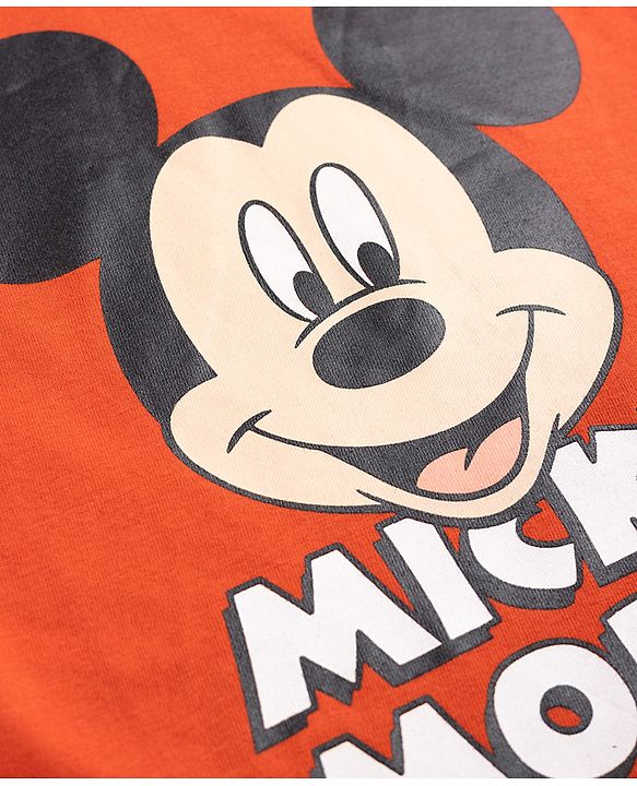Babyhug Disney 100% Cotton Knit Full Sleeves T-Shirt & Joggers Set With Mickey Mouse Graphics - Red & Navy Blue