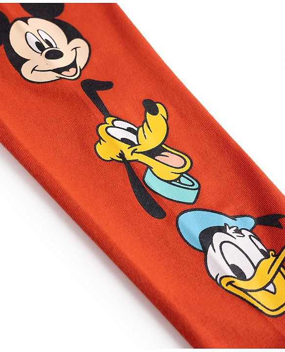Babyhug Disney 100% Cotton Knit Full Sleeves T-Shirt & Joggers Set With Mickey Mouse Graphics - Red & Navy Blue
