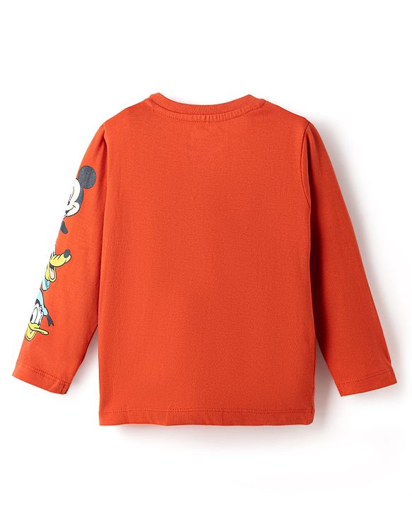Babyhug Disney 100% Cotton Knit Full Sleeves T-Shirt & Joggers Set With Mickey Mouse Graphics - Red & Navy Blue