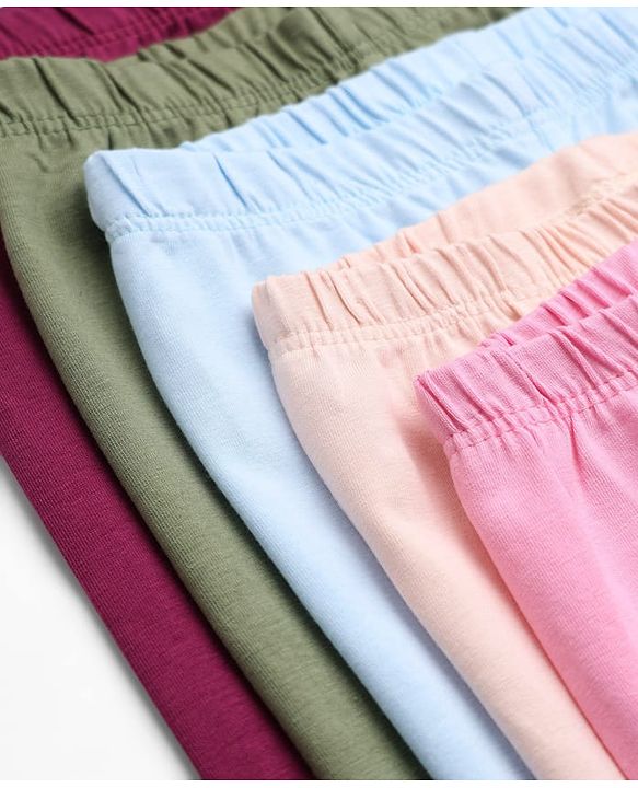 Babyhug Cotton Lycra Elastane Knit Slim Fit Full Length Solid Leggings Pack of 5 - Peach, Baby Pink, Light Green, Maroon & Light Blue