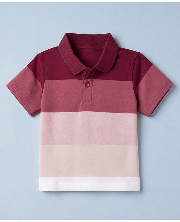 Babyhug 100% Cotton Knit Half Sleeves Striped T-Shirt and Shorts Set - Pink & Maroon