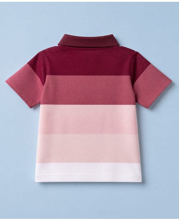 Babyhug 100% Cotton Knit Half Sleeves Striped T-Shirt and Shorts Set - Pink & Maroon