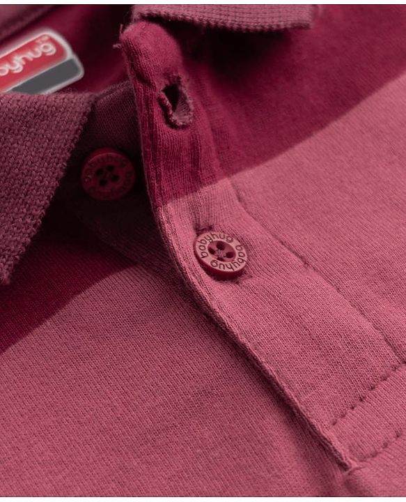 Babyhug 100% Cotton Knit Half Sleeves Striped T-Shirt and Shorts Set - Pink & Maroon