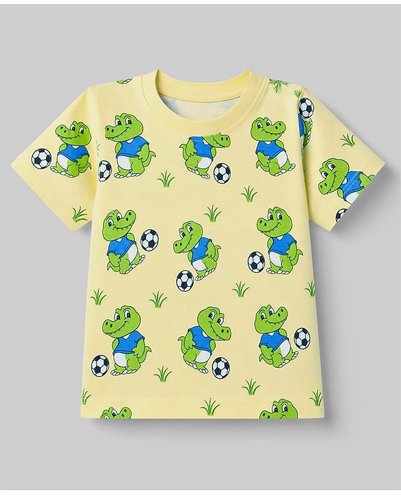 Babyhug 100% Cotton Single Jersey Knit Crocodile Printed T-Shirt & Shorts Set - Yellow