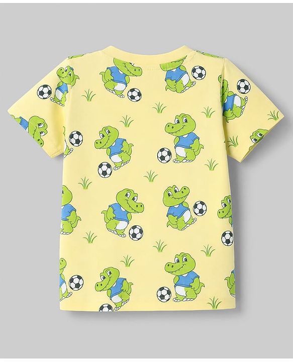 Babyhug 100% Cotton Single Jersey Knit Crocodile Printed T-Shirt & Shorts Set - Yellow