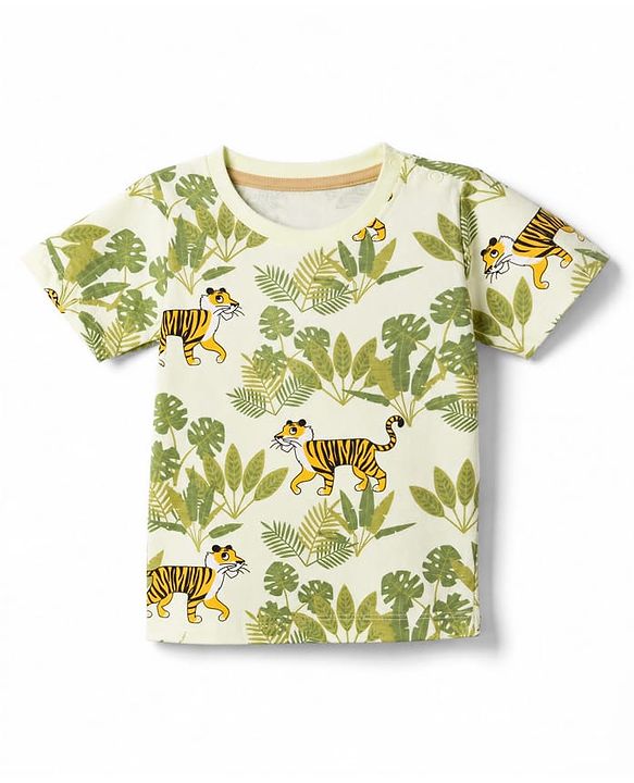 Babyhug 100% Cotton Knit Half Sleeves Jungle Theme Printed T-Shirt & Shorts Set - Olive Green