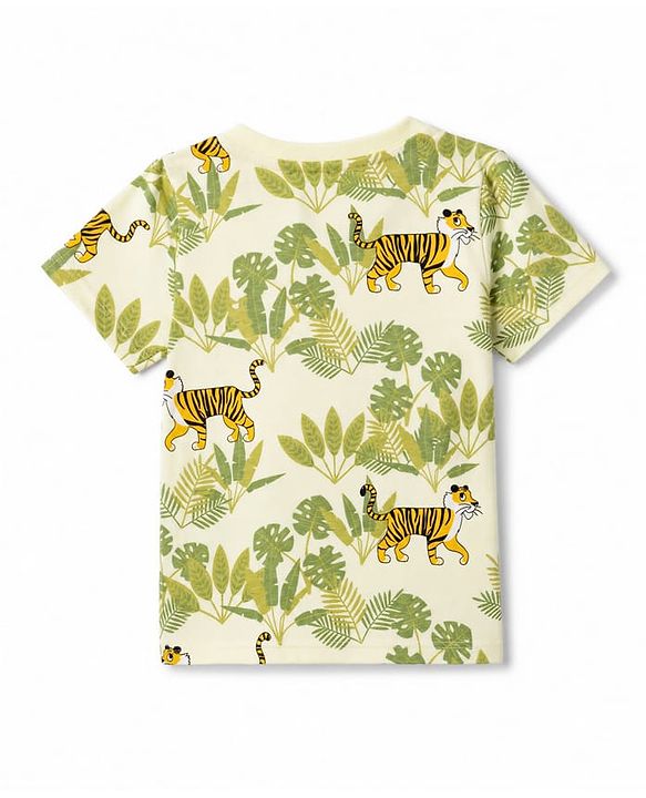 Babyhug 100% Cotton Knit Half Sleeves Jungle Theme Printed T-Shirt & Shorts Set - Olive Green