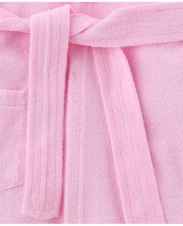 Babyhug Knit Terry Full Sleeves Bath Robe With Butterfly Embroidery - Pink