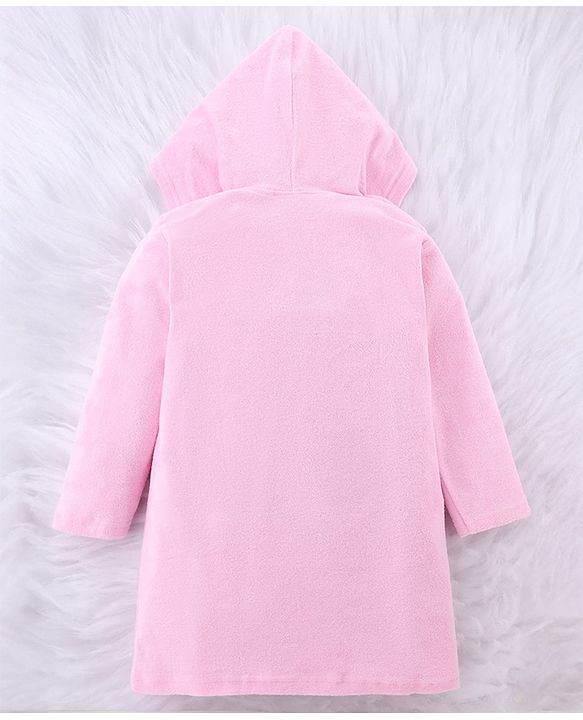 Babyhug Knit Terry Full Sleeves Bath Robe With Butterfly Embroidery - Pink