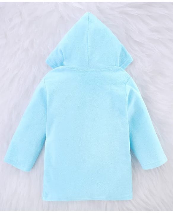 Babyhug Knit Terry Full Sleeves Bath Robe With Teddy Bear Embroidery - Light Blue