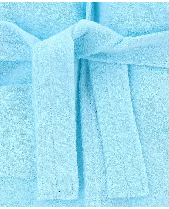 Babyhug Knit Terry Full Sleeves Bath Robe With Teddy Bear Embroidery - Light Blue