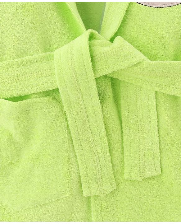 Babyhug Terry Knit Full Sleeves Hooded Bath Robe with Bear Face Patch- Lime Green