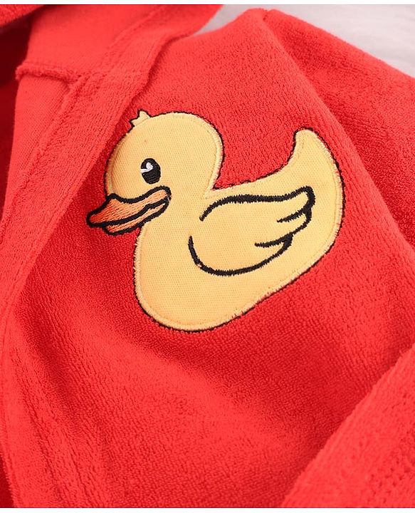 Babyhug Terry Knit Full Sleeves Hooded Bath Robe with Duck Patch -Red