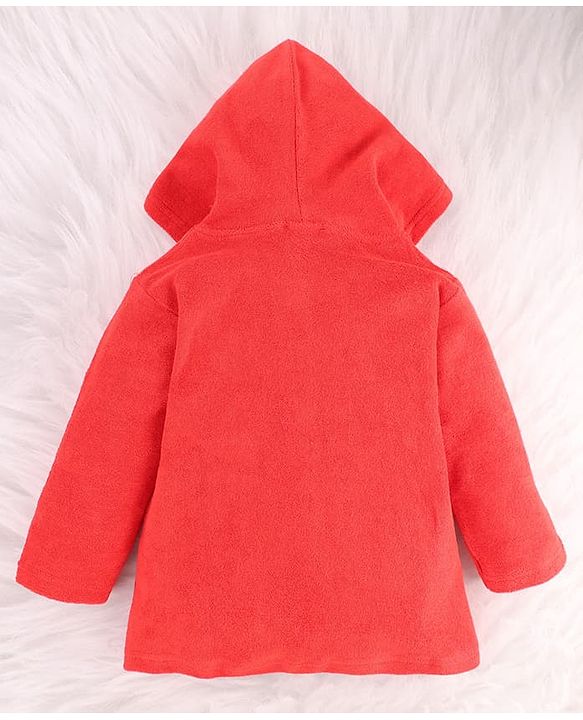 Babyhug Terry Knit Full Sleeves Hooded Bath Robe with Duck Patch -Red