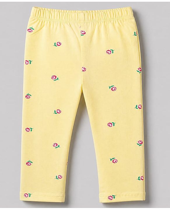 Babyhug Cotton Elastane Knit Slim Fit Full Length Leggings With Floral Print Pack of 5 - Pink White Yellow Green