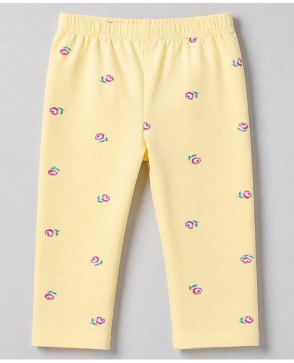 Babyhug Cotton Elastane Knit Slim Fit Full Length Leggings With Floral Print Pack of 5 - Pink White Yellow Green