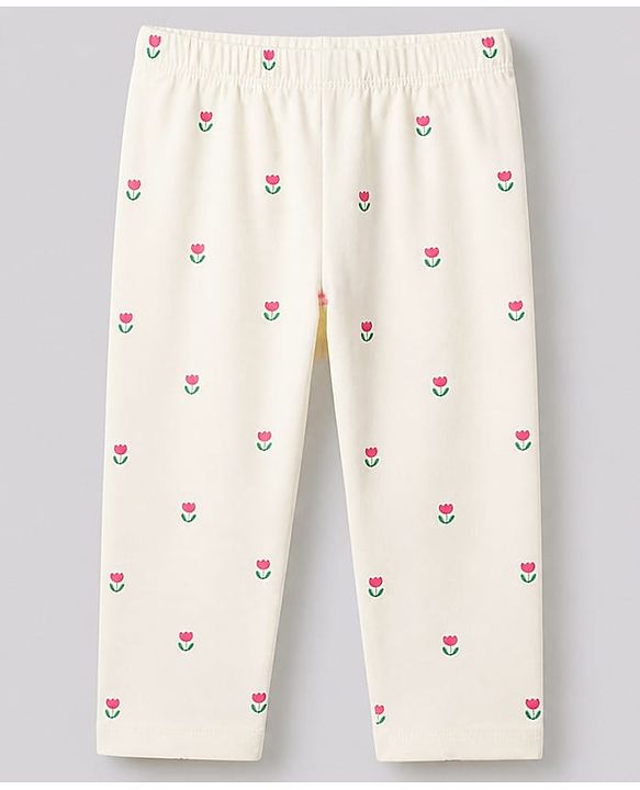 Babyhug Cotton Elastane Knit Slim Fit Full Length Leggings With Floral Print Pack of 5 - Pink White Yellow Green
