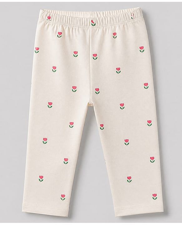 Babyhug Cotton Elastane Knit Slim Fit Full Length Leggings With Floral Print Pack of 5 - Pink White Yellow Green