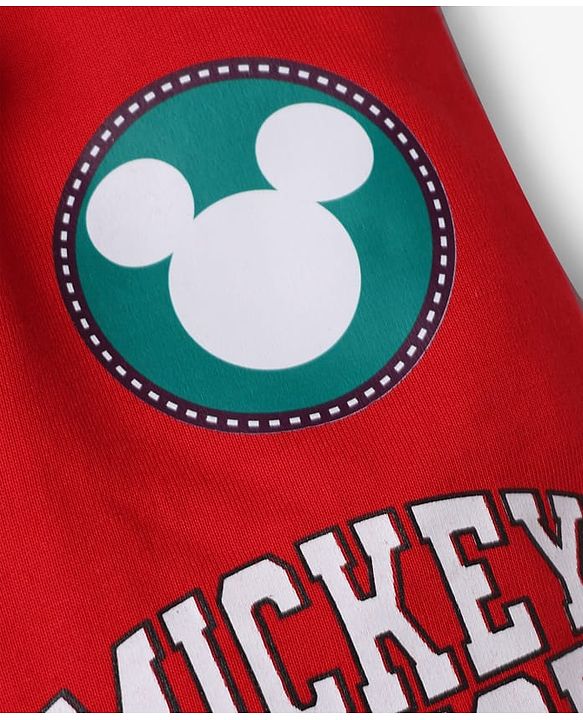 Babyhug Disney 100% Cotton Terry Full Sleeves T-Shirt, Hooded Sweatshirt and Jogger with Mickey Mouse Graphic Print - Navy Blue White & Red