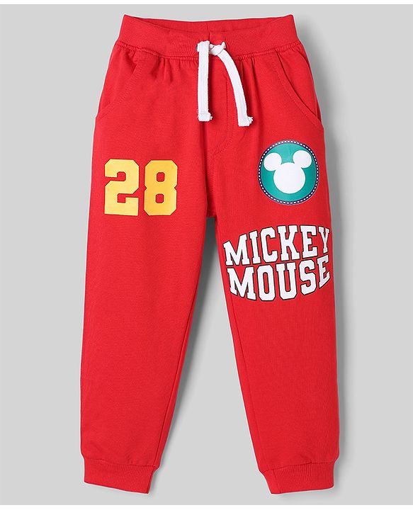 Babyhug Disney 100% Cotton Terry Full Sleeves T-Shirt, Hooded Sweatshirt and Jogger with Mickey Mouse Graphic Print - Navy Blue White & Red