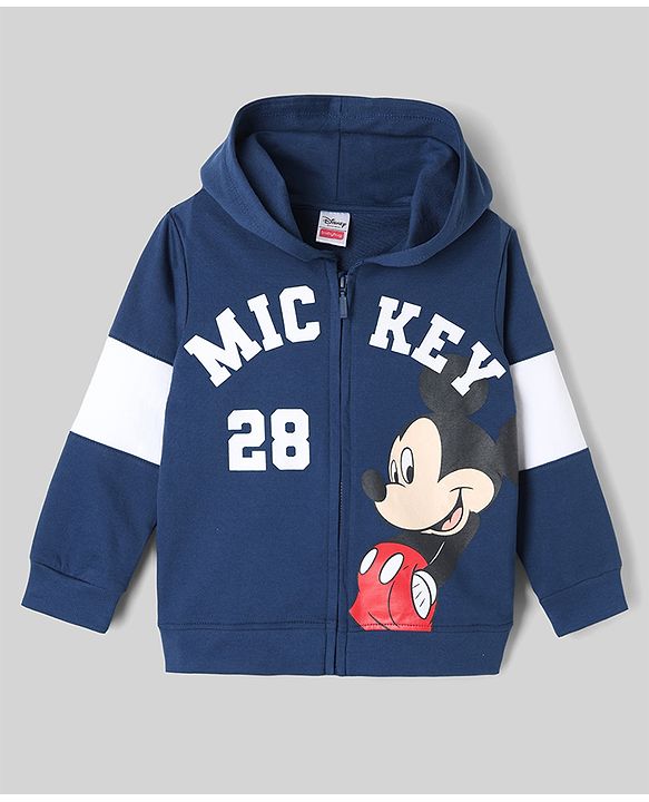 Babyhug Disney 100% Cotton Terry Full Sleeves T-Shirt, Hooded Sweatshirt and Jogger with Mickey Mouse Graphic Print - Navy Blue White & Red