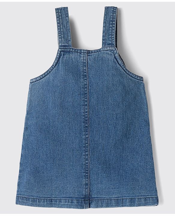 Babyhug Denim Woven Full Sleeves Frock with Inner Tee & Floral Embroidery - Blue