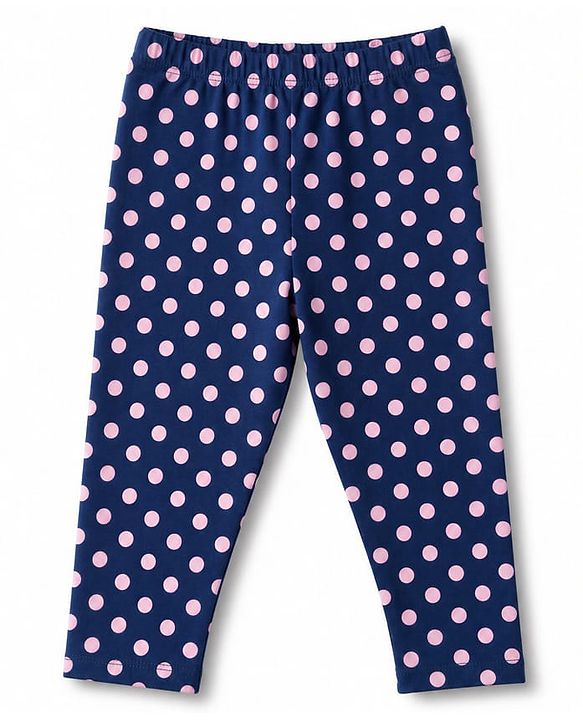 Babyhug Cotton Lycra Knit Full Length Polka Dots Solid & Striped Leggings Pack Of 5 - Dark Pink Navy Blue & Lime Green