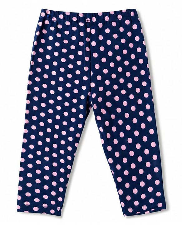 Babyhug Cotton Lycra Knit Full Length Polka Dots Solid & Striped Leggings Pack Of 5 - Dark Pink Navy Blue & Lime Green