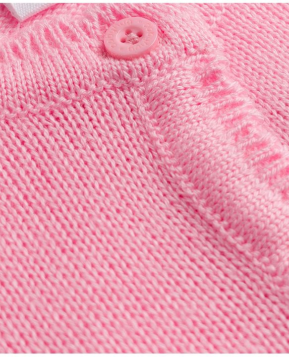 Babyhug Knit Full Sleeves Front Open Sweater With Bow Applique - Pink