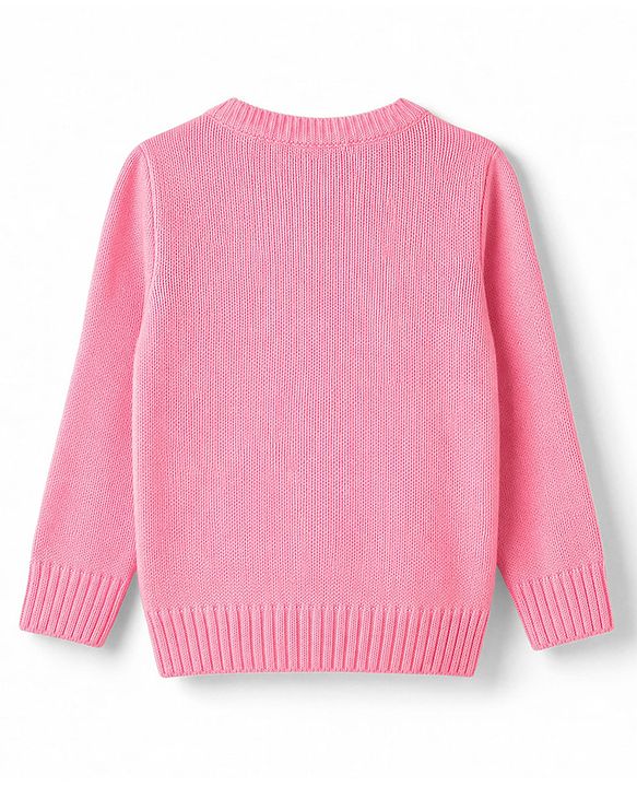 Babyhug Knit Full Sleeves Front Open Sweater With Bow Applique - Pink