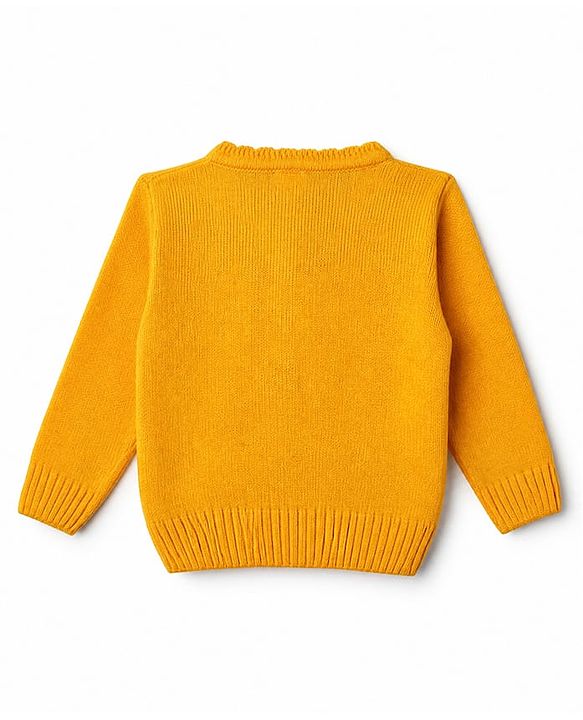 Babyhug Knit Full Sleeves Front Open Sweater with Bow 3D Applique - Yellow
