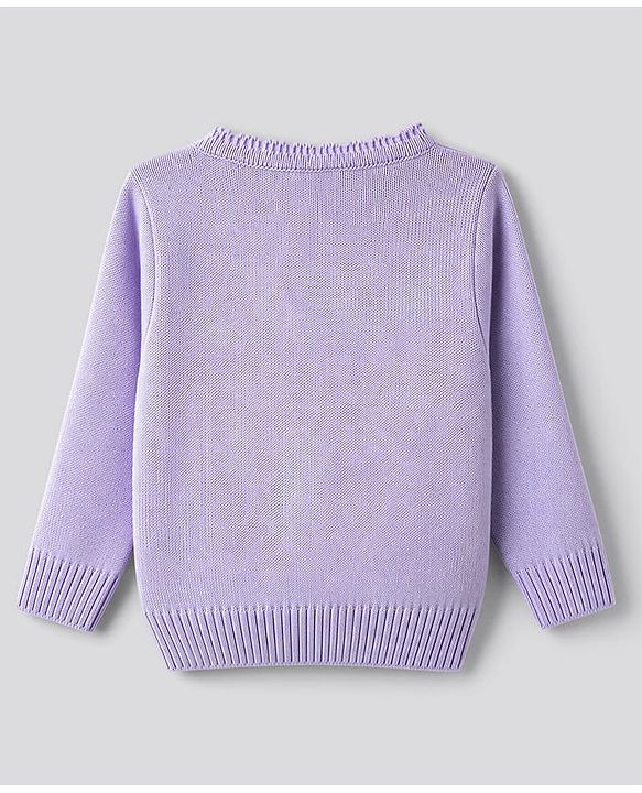 Babyhug Knit Full Sleeves Front Open Sweater With Bow Applique - Lavender