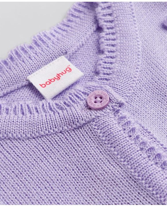 Babyhug Knit Full Sleeves Front Open Sweater With Bow Applique - Lavender