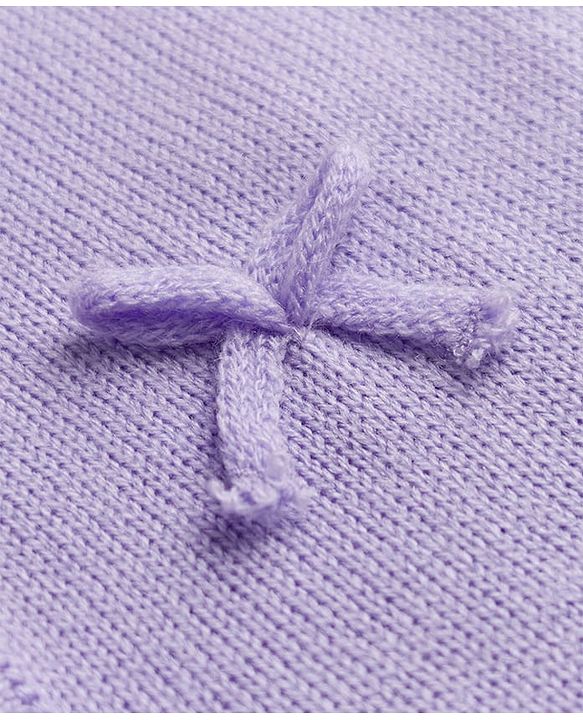 Babyhug Knit Full Sleeves Front Open Sweater With Bow Applique - Lavender
