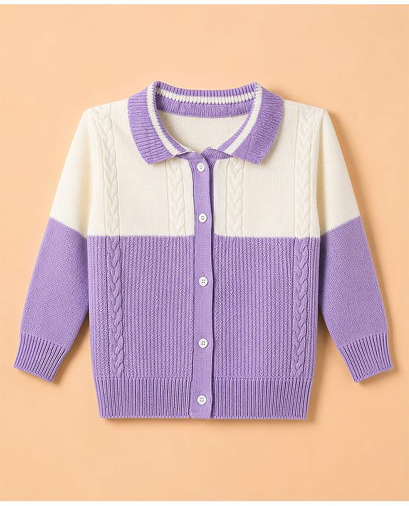 Babyhug Knit Full Sleeves Sweater Set With Cable Knit Design - Purple