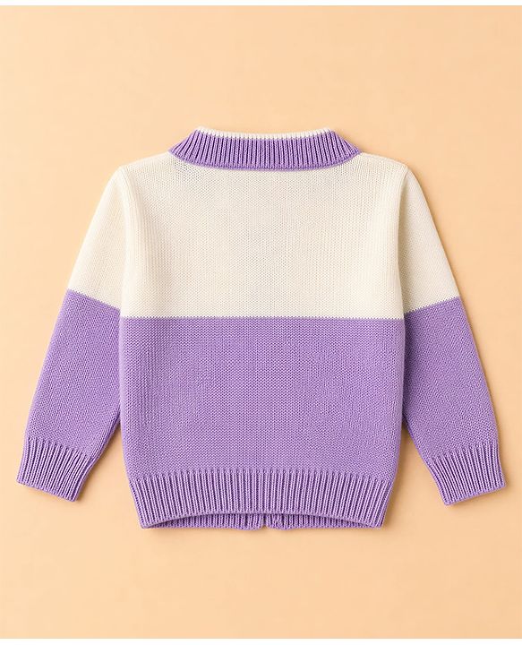 Babyhug Knit Full Sleeves Sweater Set With Cable Knit Design - Purple